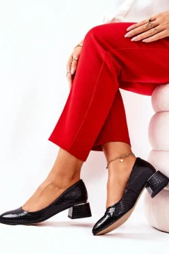 Discount Boto Skórzane Wężowe Czółenka Lewski 3118 Czarne Czarny