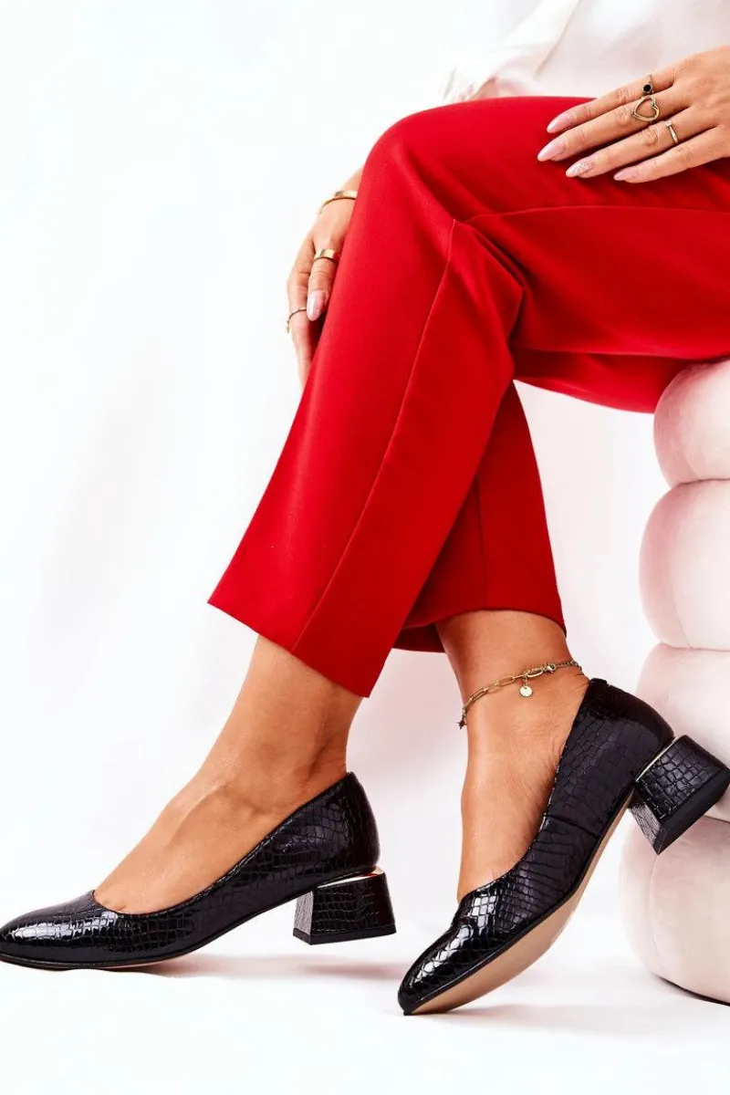 Discount Boto Skórzane Wężowe Czółenka Lewski 3118 Czarne Czarny