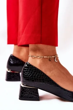 Discount Boto Skórzane Wężowe Czółenka Lewski 3118 Czarne Czarny