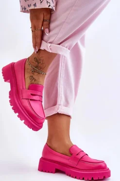 Sale Boto Skórzane Wsuwane Mokasyny Na Platformie Różowe Riverside