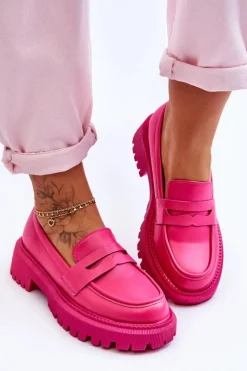 Sale Boto Skórzane Wsuwane Mokasyny Na Platformie Różowe Riverside