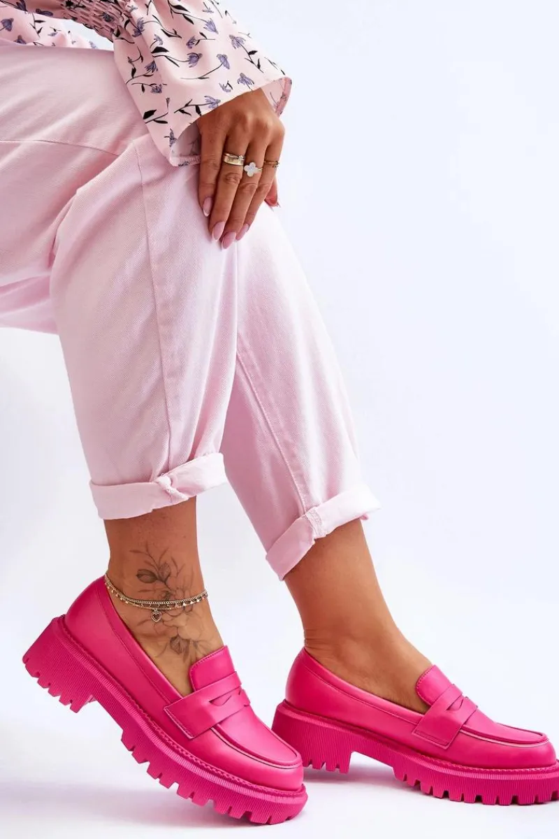 Sale Boto Skórzane Wsuwane Mokasyny Na Platformie Różowe Riverside