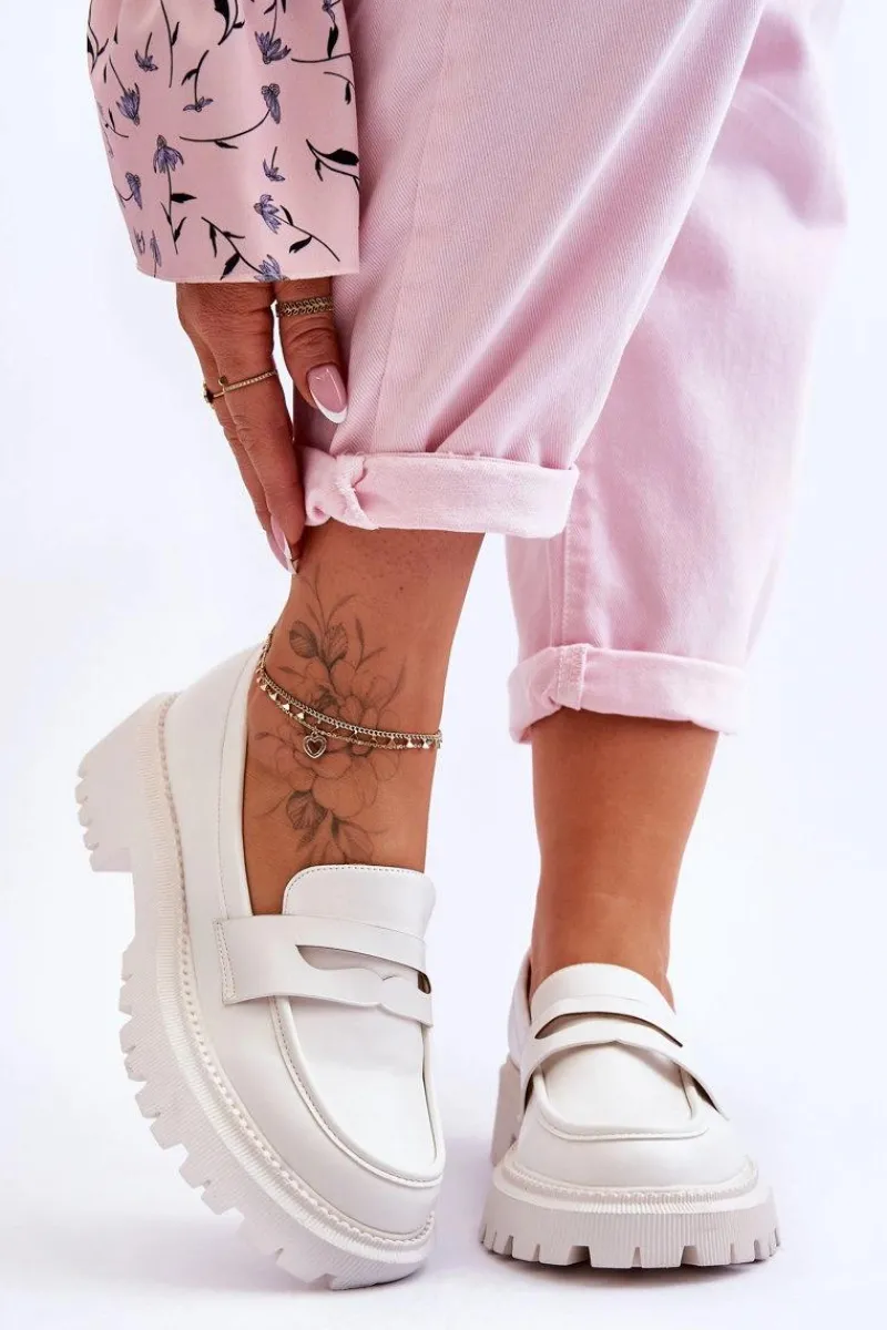 Mokasyny Damskie Skórzane|Mokasyny Na Platformie>Boto Skórzane Wsuwane Mokasyny Na Platformie Białe Riverside