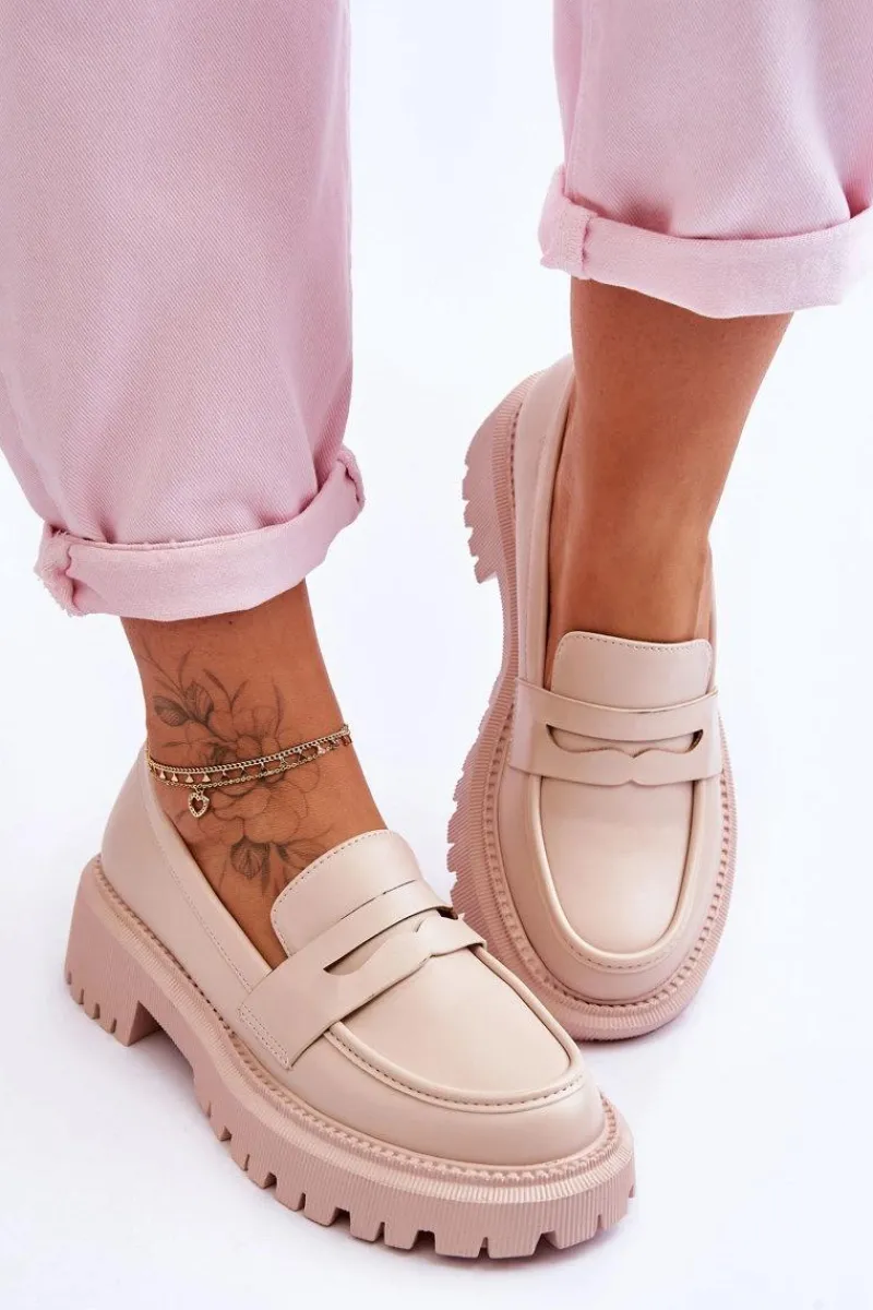 Mokasyny Damskie Skórzane|Mokasyny Na Platformie>Boto Skórzane Wsuwane Mokasyny Na Platformie Beżowe Riverside