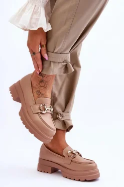 Outlet Boto Skórzane Wsuwane Mokasyny Damskie Beżowe Albie