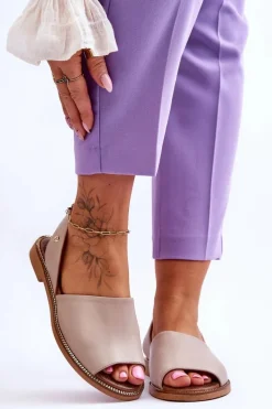 Clearance Zazoo Skórzane Wsuwane Sandały Beżowe Alivia