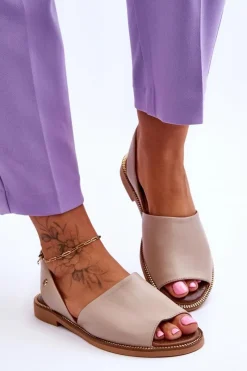 Clearance Zazoo Skórzane Wsuwane Sandały Beżowe Alivia