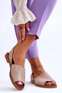 Clearance Zazoo Skórzane Wsuwane Sandały Beżowe Alivia