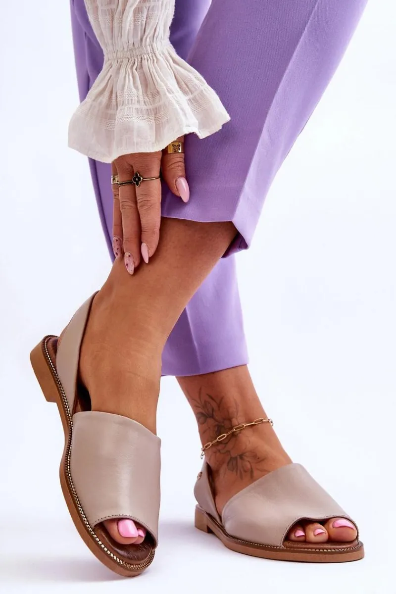 Clearance Zazoo Skórzane Wsuwane Sandały Beżowe Alivia