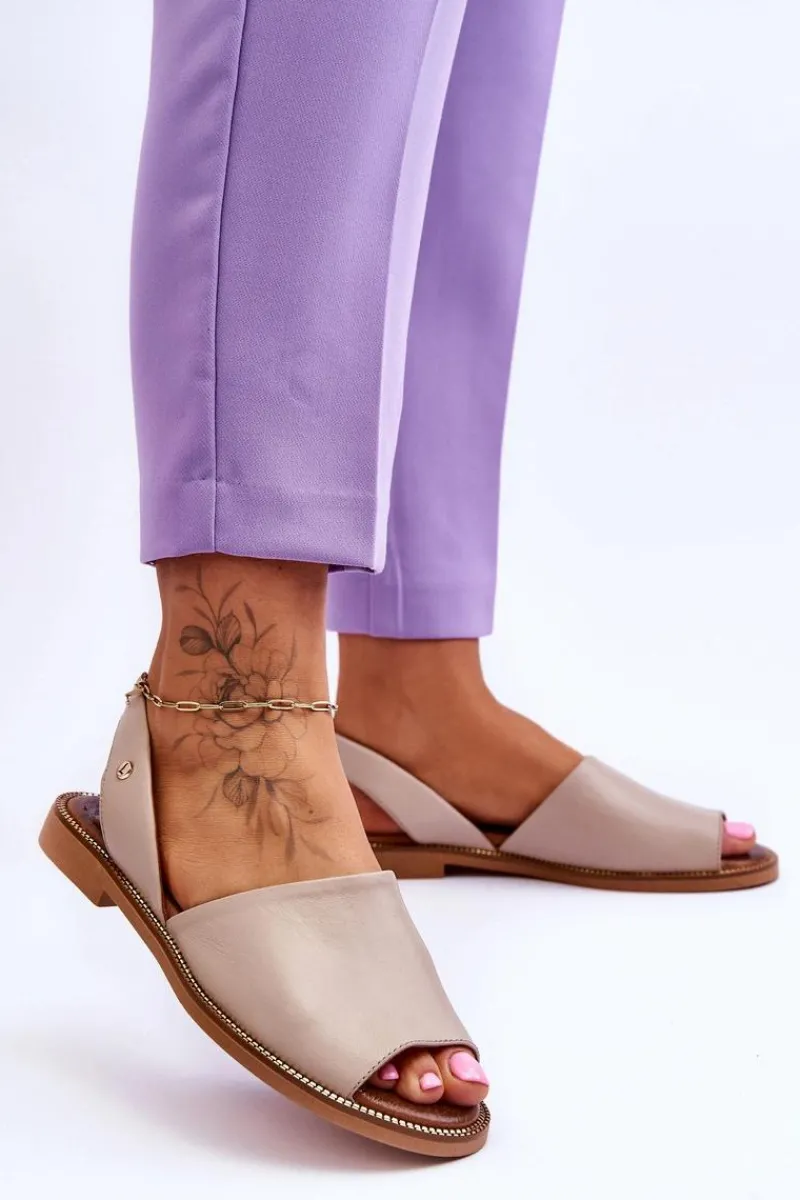 Clearance Zazoo Skórzane Wsuwane Sandały Beżowe Alivia