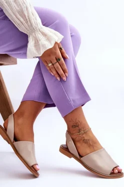 Clearance Zazoo Skórzane Wsuwane Sandały Beżowe Alivia