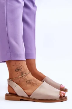 Clearance Zazoo Skórzane Wsuwane Sandały Beżowe Alivia