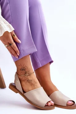 Clearance Zazoo Skórzane Wsuwane Sandały Beżowe Alivia