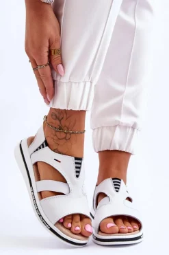 Online Skórzane Wsuwane Sandały Białe Regio Damskie Sandały Płaskie
