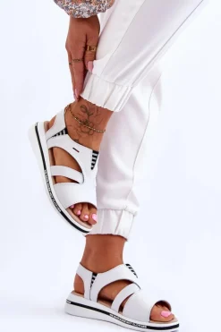 Online Skórzane Wsuwane Sandały Białe Regio Damskie Sandały Płaskie