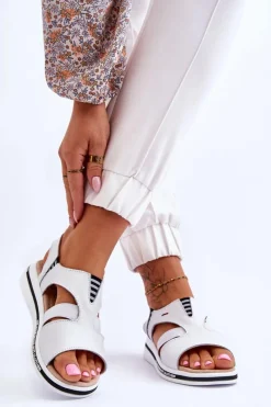 Online Skórzane Wsuwane Sandały Białe Regio Damskie Sandały Płaskie