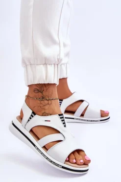 Online Skórzane Wsuwane Sandały Białe Regio Damskie Sandały Płaskie
