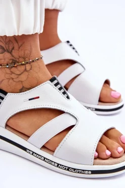 Online Skórzane Wsuwane Sandały Białe Regio Damskie Sandały Płaskie