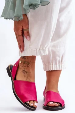 Sandały Płaskie>Zazoo Skórzane Wsuwane Sandały Fuksja Lemar Alivia