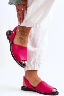 Sandały Płaskie>Zazoo Skórzane Wsuwane Sandały Fuksja Lemar Alivia