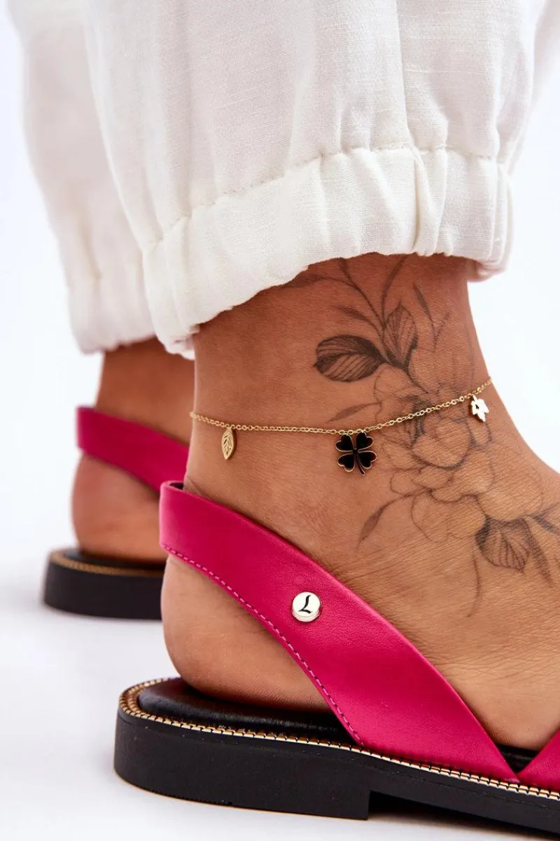 Sandały Płaskie>Zazoo Skórzane Wsuwane Sandały Fuksja Lemar Alivia