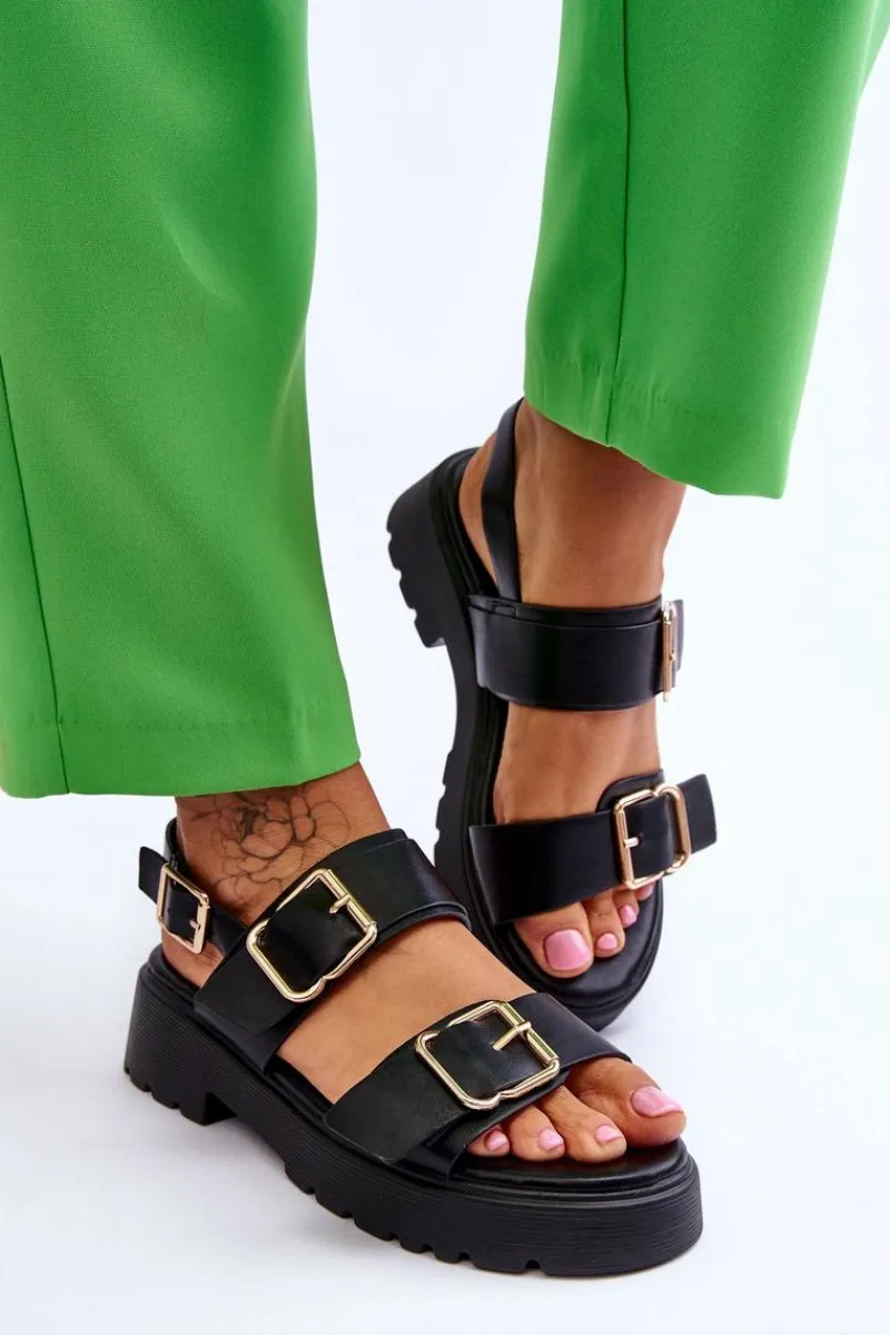 Sandały Płaskie>Boto Skórzane Wygodne Sandały Czarne Alayah