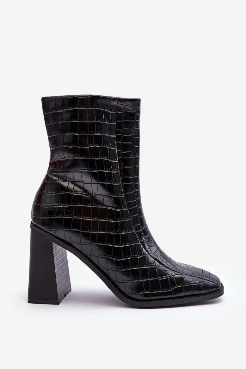 Outlet Boto Skórzane Wysokie Botki Wężowy Wzór Czarne Kornell