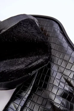 Outlet Boto Skórzane Wysokie Botki Wężowy Wzór Czarne Kornell