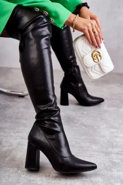 Kozaki Wiosenne|Kozaki Na Obcasie>Boto Skórzane Wysokie Kozaki Na Obcasie Czarne Casto