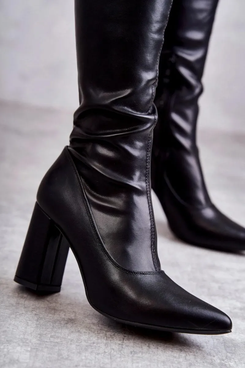 Kozaki Wiosenne|Kozaki Na Obcasie>Boto Skórzane Wysokie Kozaki Na Obcasie Czarne Casto