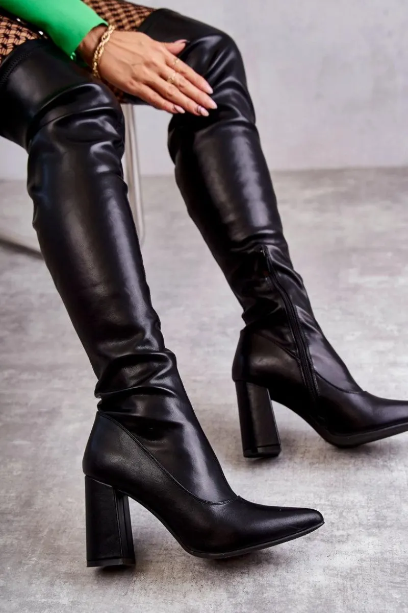 Kozaki Wiosenne|Kozaki Na Obcasie>Boto Skórzane Wysokie Kozaki Na Obcasie Czarne Casto