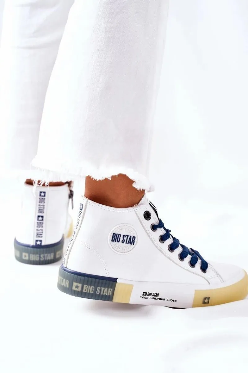 Big Star Shoes Skórzane Wysokie Trampki Big Star II274137 Białe