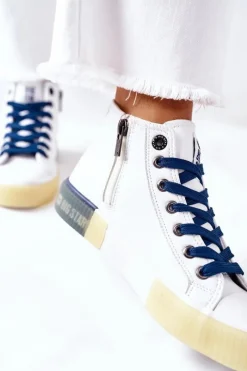 Big Star Shoes Skórzane Wysokie Trampki Big Star II274137 Białe