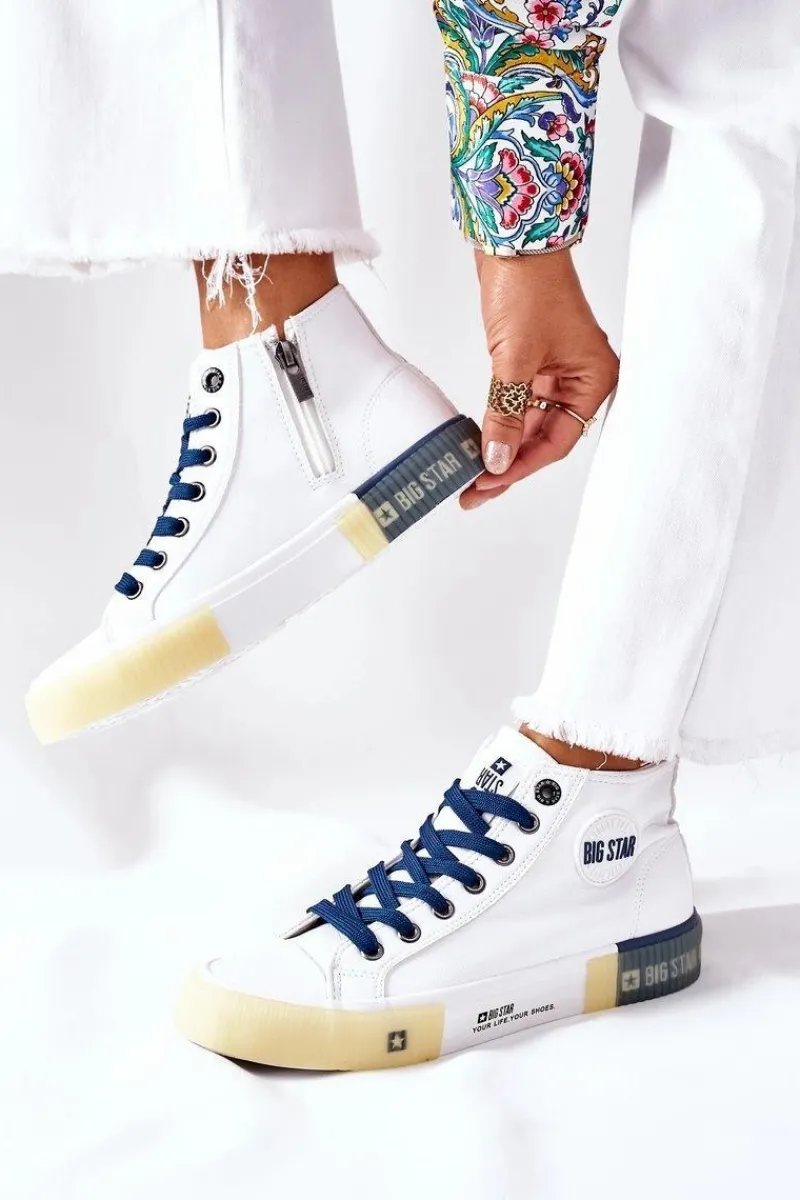 Big Star Shoes Skórzane Wysokie Trampki Big Star II274137 Białe