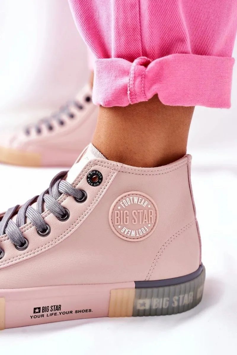 Trampki Damskie Big Star|Trampki Damskie Wysokie>Big Star Shoes Skórzane Wysokie Trampki Big Star II274138 Różowe