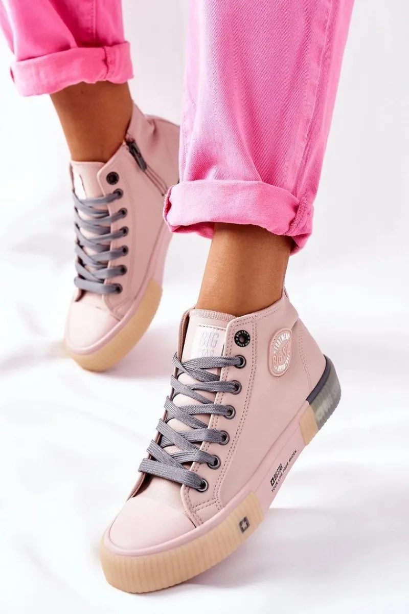 Trampki Damskie Big Star|Trampki Damskie Wysokie>Big Star Shoes Skórzane Wysokie Trampki Big Star II274138 Różowe