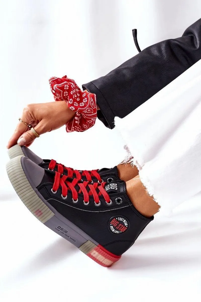 Trampki Damskie Big Star|Trampki Damskie Wysokie>Big Star Shoes Skórzane Wysokie Trampki Big Star II274139 Czarne