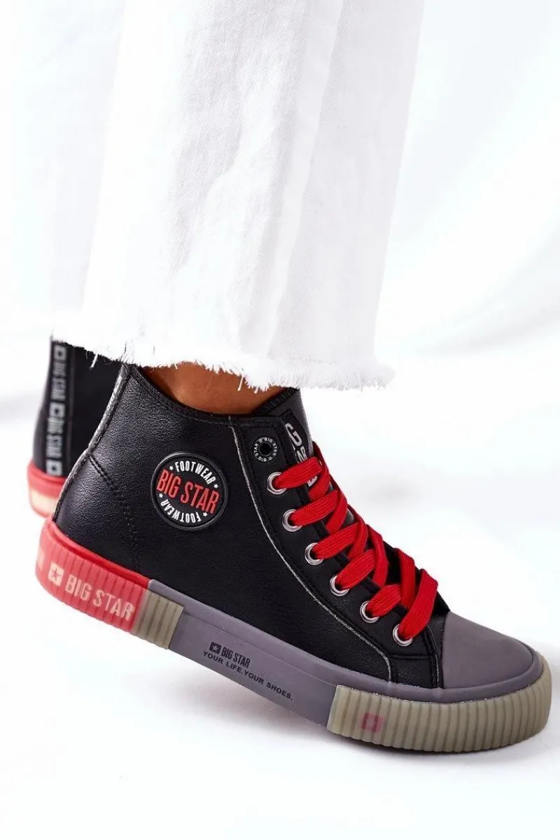 Trampki Damskie Big Star|Trampki Damskie Wysokie>Big Star Shoes Skórzane Wysokie Trampki Big Star II274139 Czarne