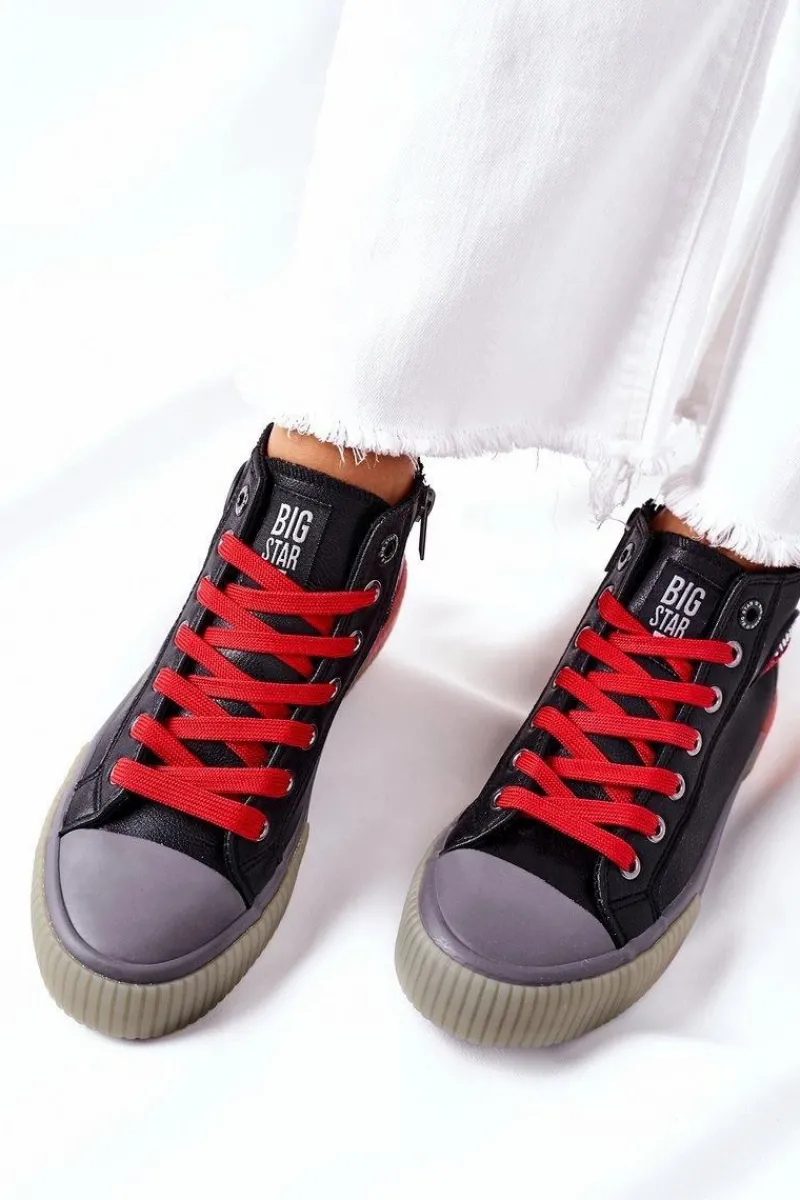 Trampki Damskie Big Star|Trampki Damskie Wysokie>Big Star Shoes Skórzane Wysokie Trampki Big Star II274139 Czarne