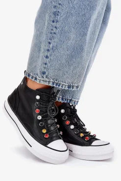 Best Skórzane Wysokie Trampki Damskie RR2N4101 Czarne Damskie Trampki Damskie Wysokie