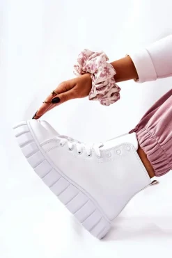 Skórzane Wysokie Trampki Na Platformie Białe Meniphise Damskie Trampki Damskie Wysokie