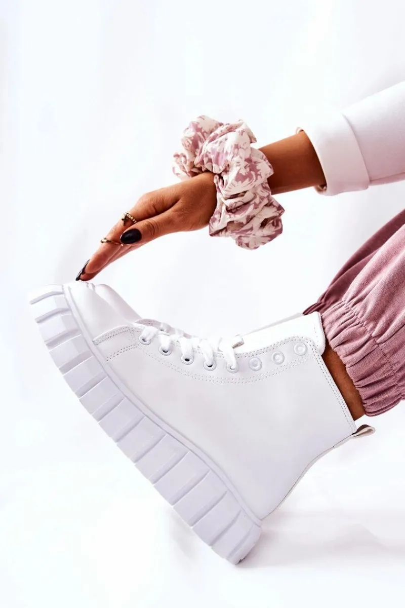 Skórzane Wysokie Trampki Na Platformie Białe Meniphise Damskie Trampki Damskie Wysokie