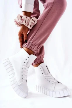 Skórzane Wysokie Trampki Na Platformie Białe Meniphise Damskie Trampki Damskie Wysokie