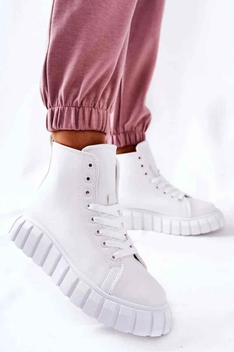 Skórzane Wysokie Trampki Na Platformie Białe Meniphise Damskie Trampki Damskie Wysokie