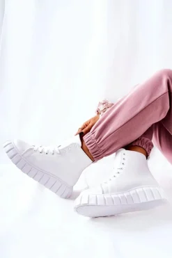 Skórzane Wysokie Trampki Na Platformie Białe Meniphise Damskie Trampki Damskie Wysokie