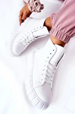 Skórzane Wysokie Trampki Na Platformie Białe Meniphise Damskie Trampki Damskie Wysokie