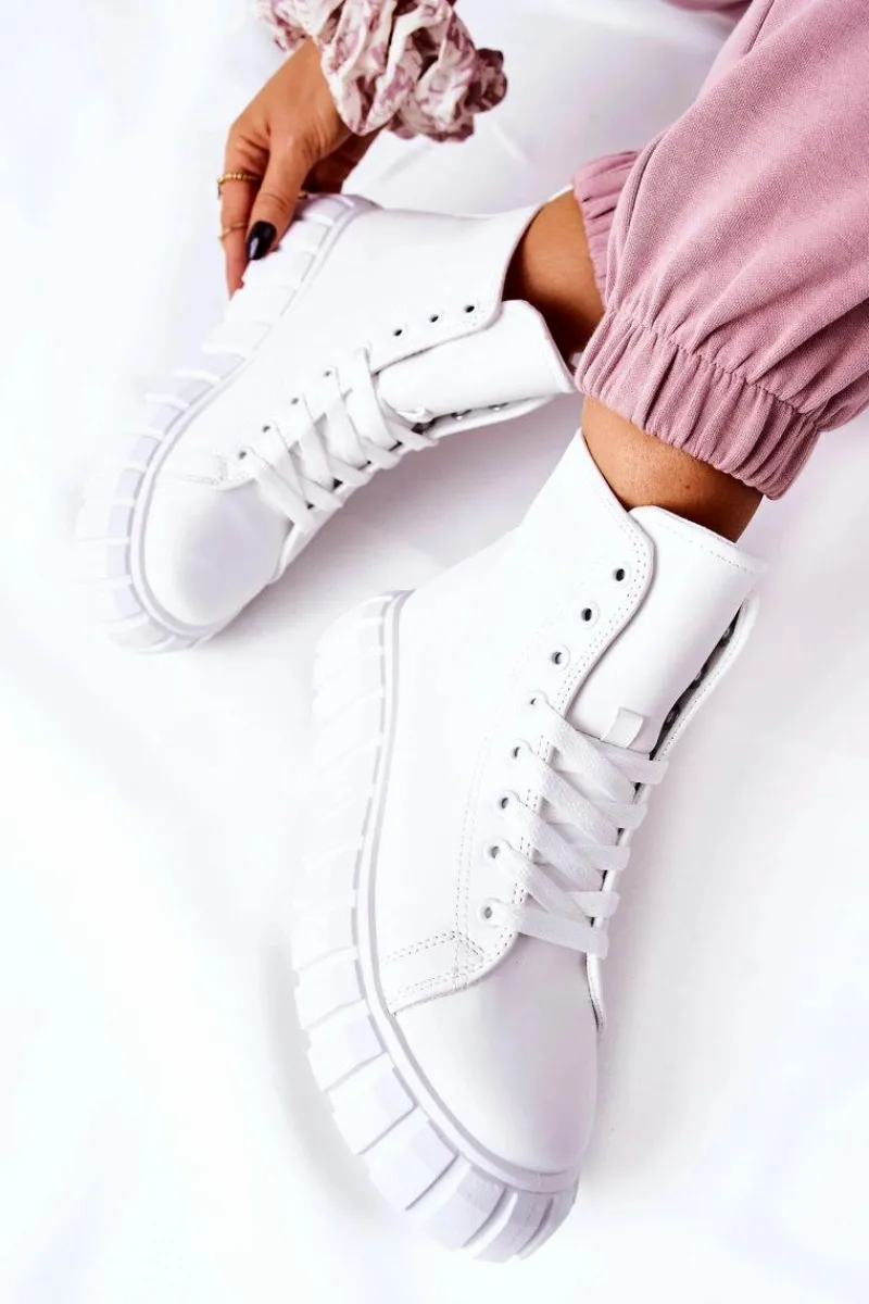 Skórzane Wysokie Trampki Na Platformie Białe Meniphise Damskie Trampki Damskie Wysokie