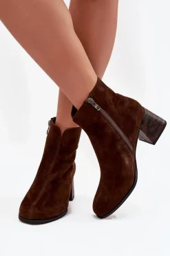 Best Maciejka Skórzane Zamszowe Botki Damskie Na Słupku K7202-02 Czekoladowe Brązowy
