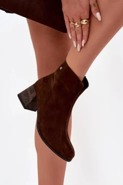 Best Maciejka Skórzane Zamszowe Botki Damskie Na Słupku K7202-02 Czekoladowe Brązowy