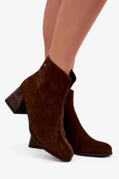 Best Maciejka Skórzane Zamszowe Botki Damskie Na Słupku K7202-02 Czekoladowe Brązowy